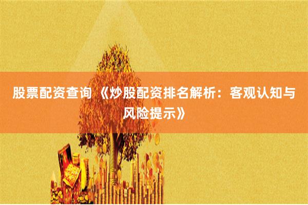 股票配资查询 《炒股配资排名解析：客观认知与风险提示》